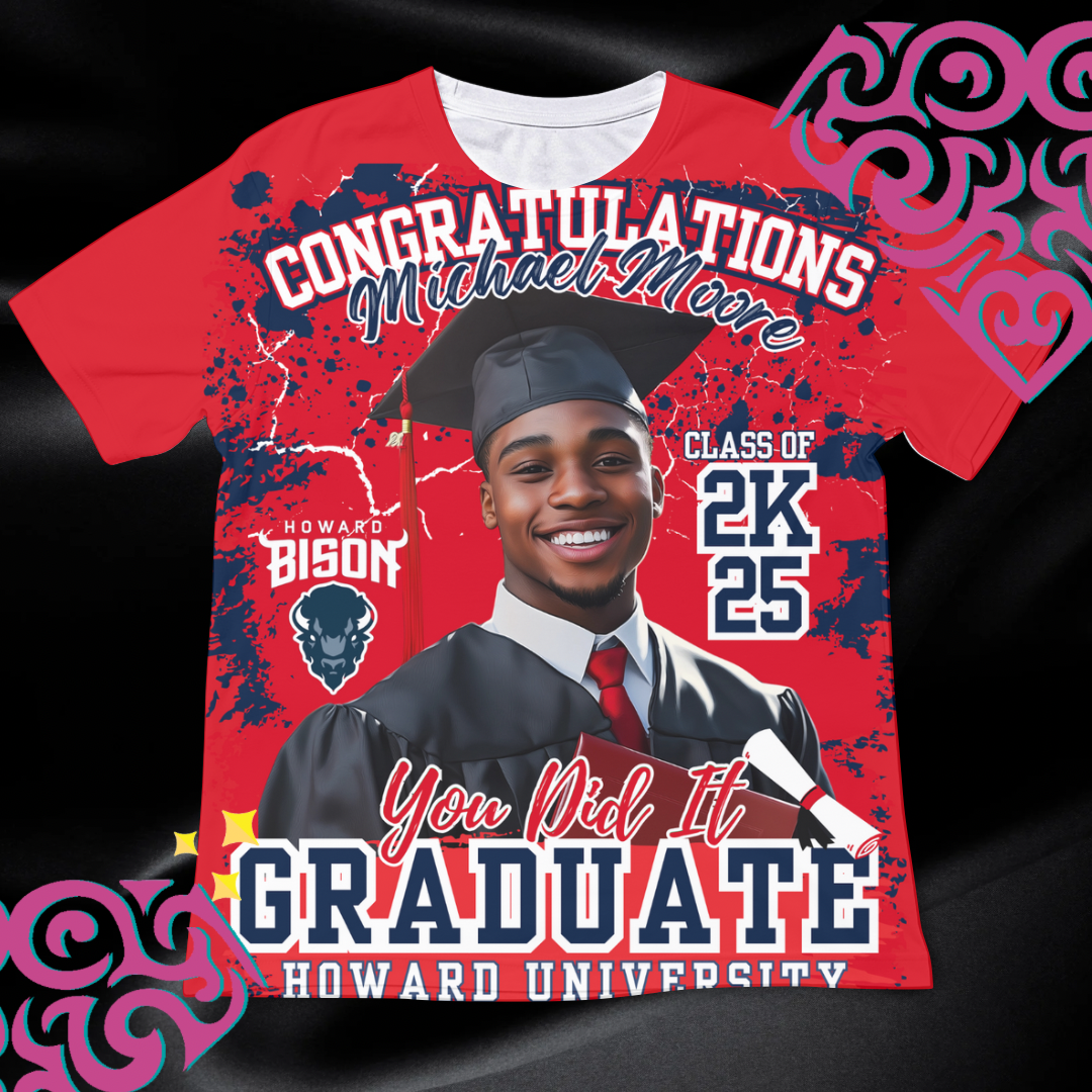 personalized howard university 3d all over graduation shirt  for graduates and their families