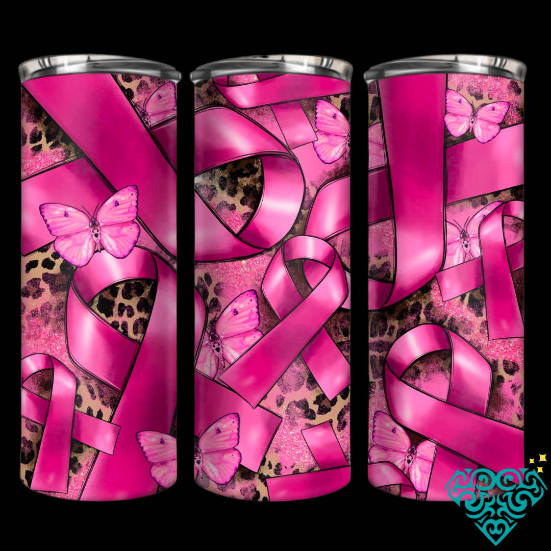 BREAST CANCER TUMBLER - Awareness Pink Ribbons Tumbler with Lid