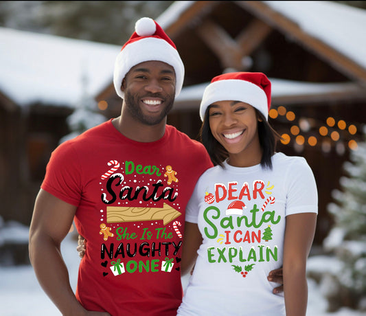 Dear Santa She’s the Naughty One Couples Christmas Unisex T-Shirts