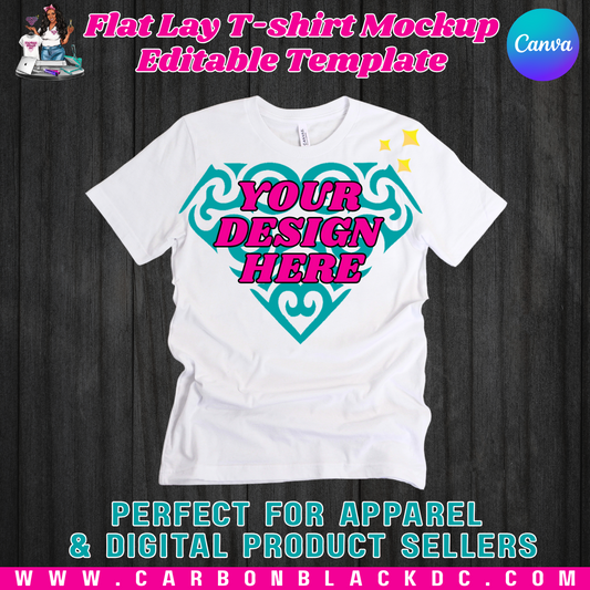 Flat Lay T-shirt Mockup Editable Template for Canva – Perfect for Apparel & Digital Product Sellers